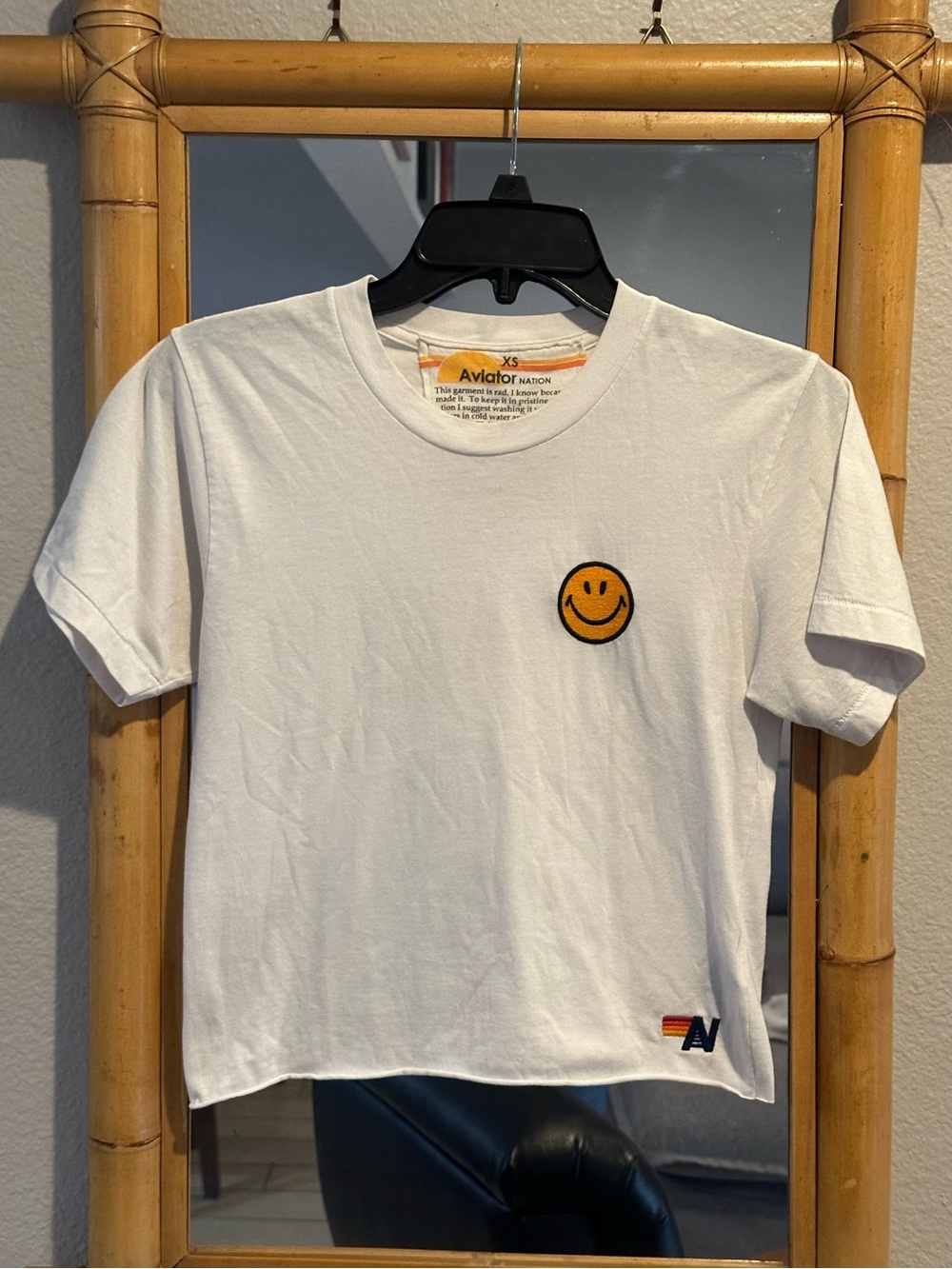 Aviator Nation boyfriend tee - embroidered happy face, pre-loved